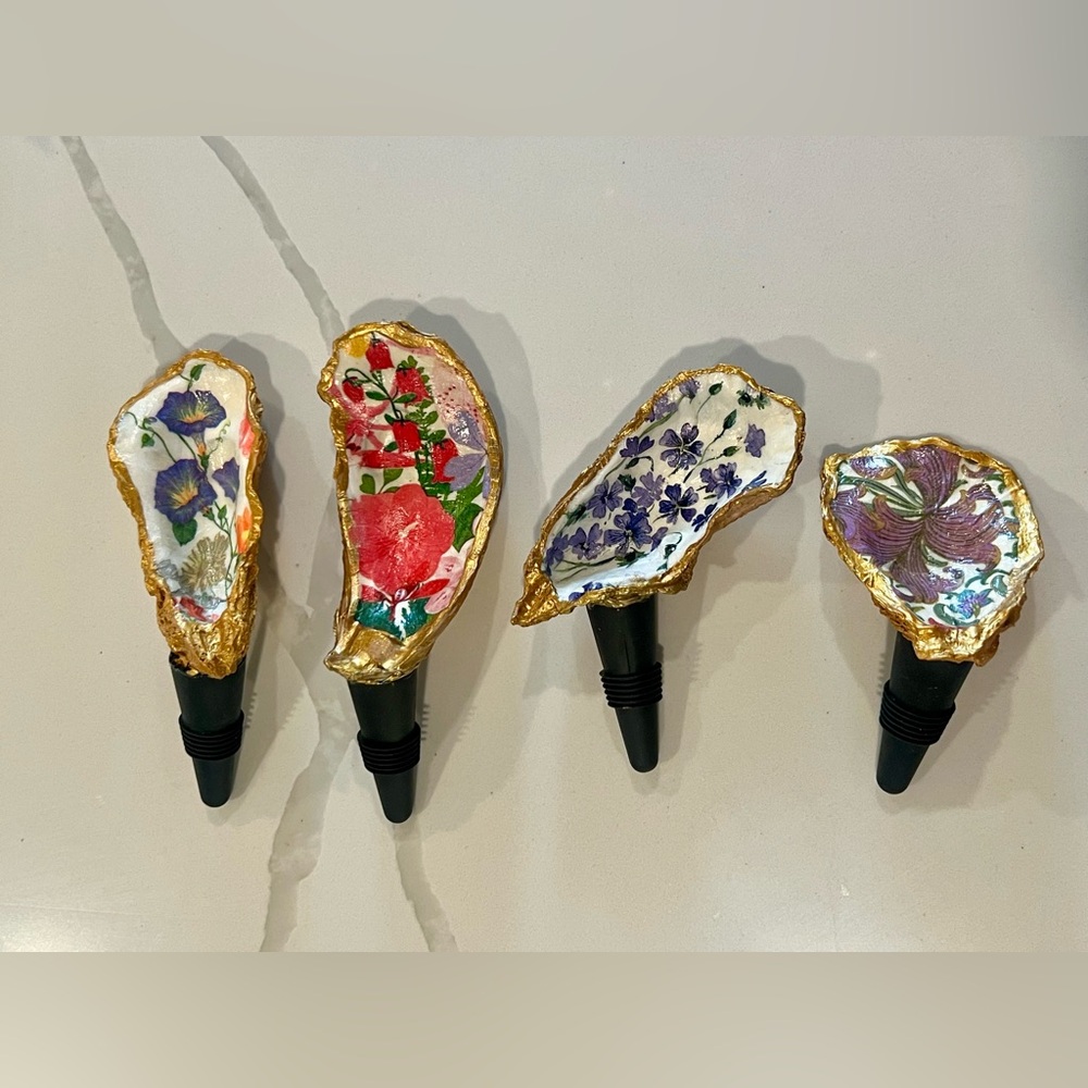 Gold and Multicolor Decorative Oyster Bottle Stoppers wine corks $25 each